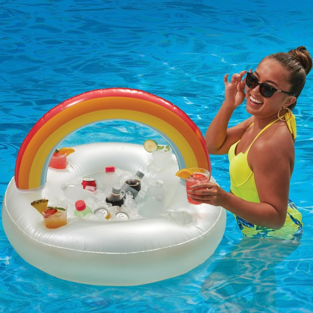 Bluescape Rainbow Inflatable Pool Float Drinks Cooler & Drinks Holder